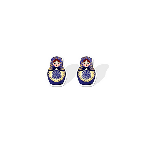 Boucles d'oreille poupée russe bleue et jaune.