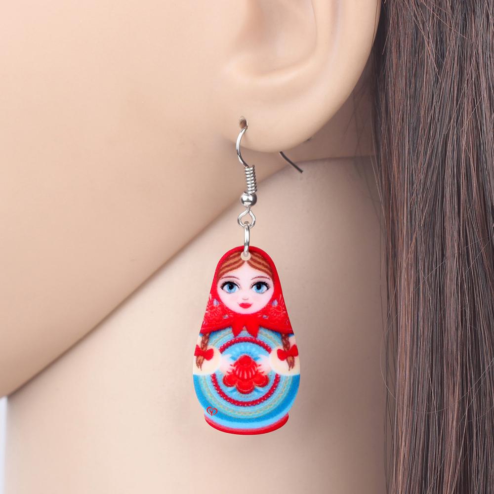 Boucles D'oreilles Pendantes Matriochka - Poupée Russe émaillée - Vert