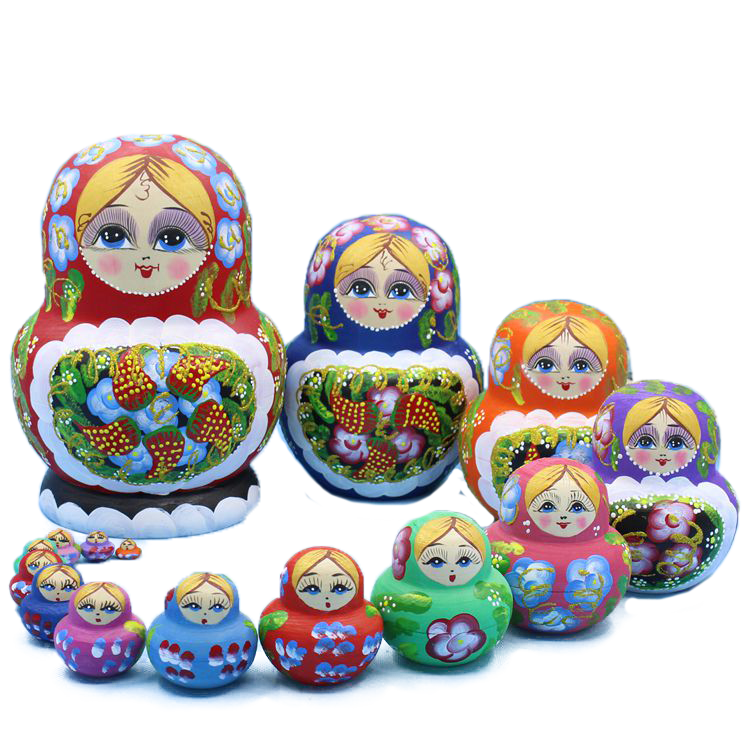 Matriochka Poupées Russes Peintes à La Main - Lot Avec Crêpes Gourich - Artisanat Russe
