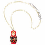 Collier matriochka rouge amour et noir.