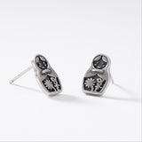 Petites Boucles d'oreilles Matriochka en argent 925.