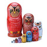 Poupée Gigogne animaux hibou rouge.
