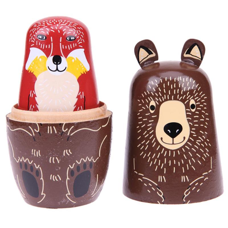 Xlwen 5 Poupées Gigognes En Bois Animaux - Matriochka Empilables Éléphant Panda