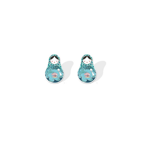 Boucles d'oreille poupée russe bleu océan.