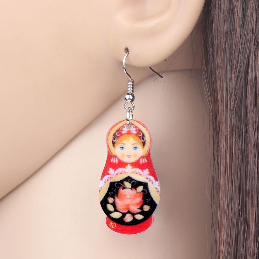 Boucles D'oreilles Pendantes Matriochka - Poupée Russe émaillée - Vert