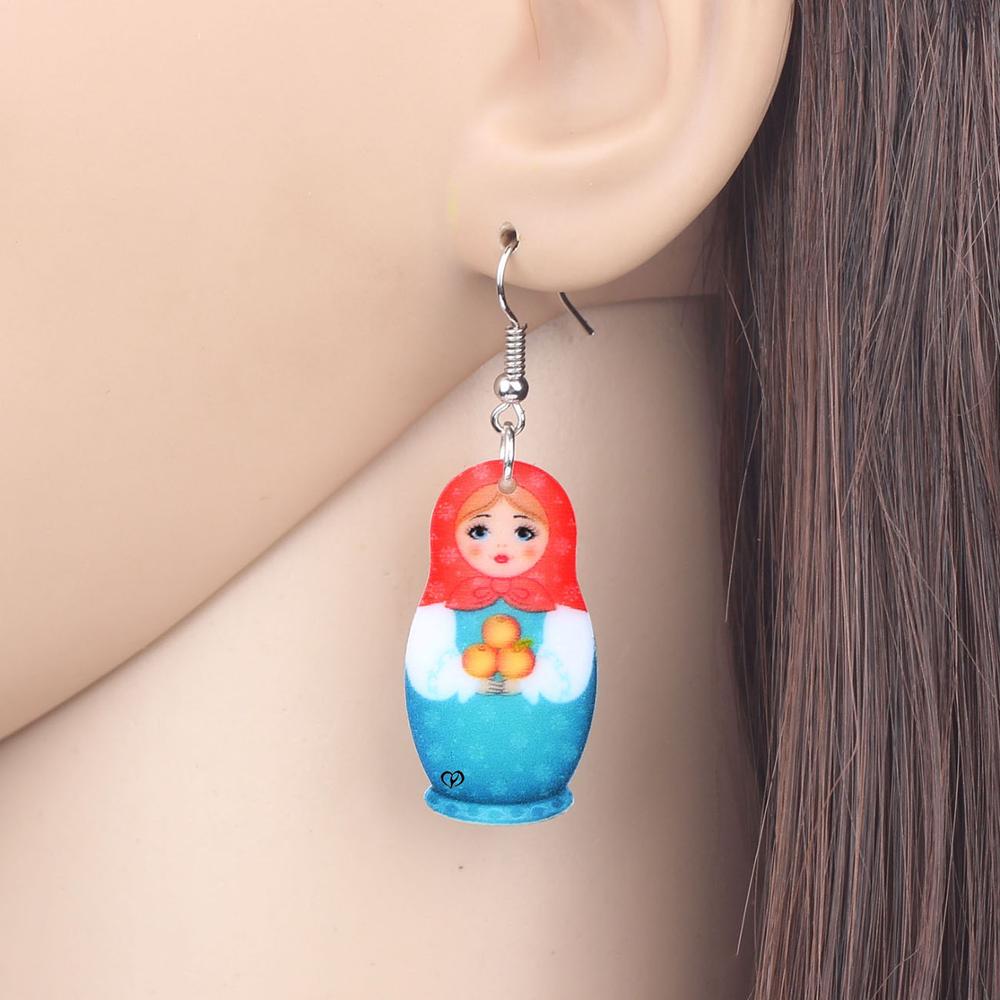 Boucles D'oreilles Pendantes Matriochka - Poupée Russe émaillée - Vert