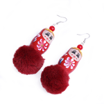 Boucles d'oreilles Matriochka rouge avec pompons.