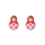 Boucles d'oreilles poupée russe rouge et rose.