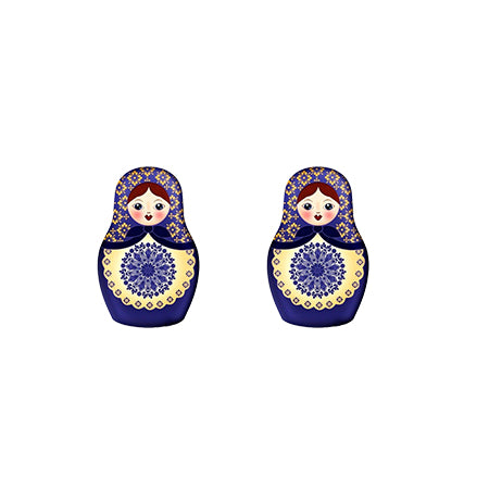 Boucles d'oreille poupée russe bleue.