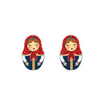 Boucles d'oreille poupée russe rouge et bleu.